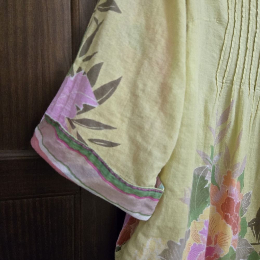 Sundance Floral Pintuck Pleated Button Up Tunic Top Boho Airy Artsy‎ Pockets L - Picture 3 of 16